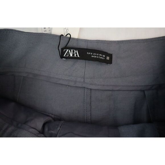 Zara Women's Sz S Gray Pleated Hi-Rise Tapered Cropped Lyocell Dress Pants - Picture 3 of 8